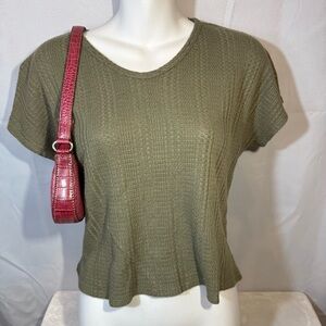 Paper Crane Olive Green Textured Knit Short Sleeve Top XS